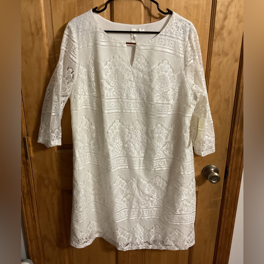 Tacera Elegant White Lace Dress